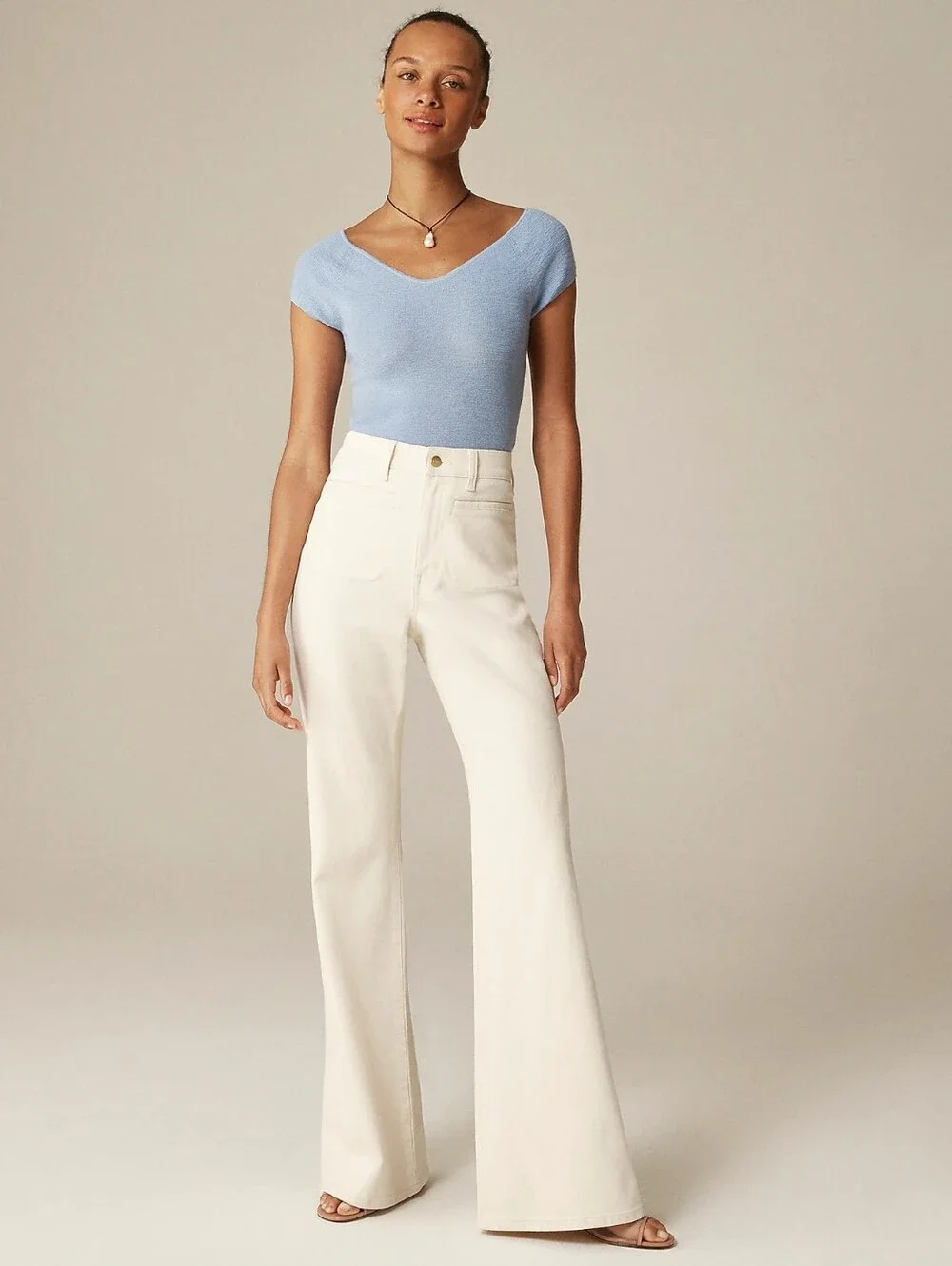 J. CREW Vintage Flare Jean Ecru Wash Ivory Full Length High Rise Sailor Size 30